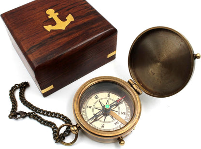 Compass with Stamped Wooden Case