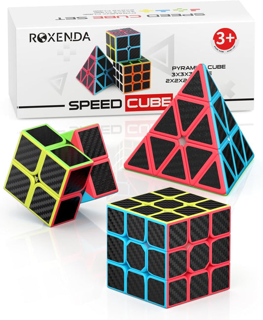 ROXENDA Speed Cube Set, Magic Cube Set of 2x2x2 3x3x3 Pyramid Cube Smooth Puzzle Cube (Stickerless)