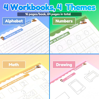 4 Magic Tracing Practice Books – Grooved Handwriting Arabic Copybooks for Kids, Reusable Writing Practice Workbooks Without Tears, Disappearing Ink for Toddlers Preschool Learn (Arabic)