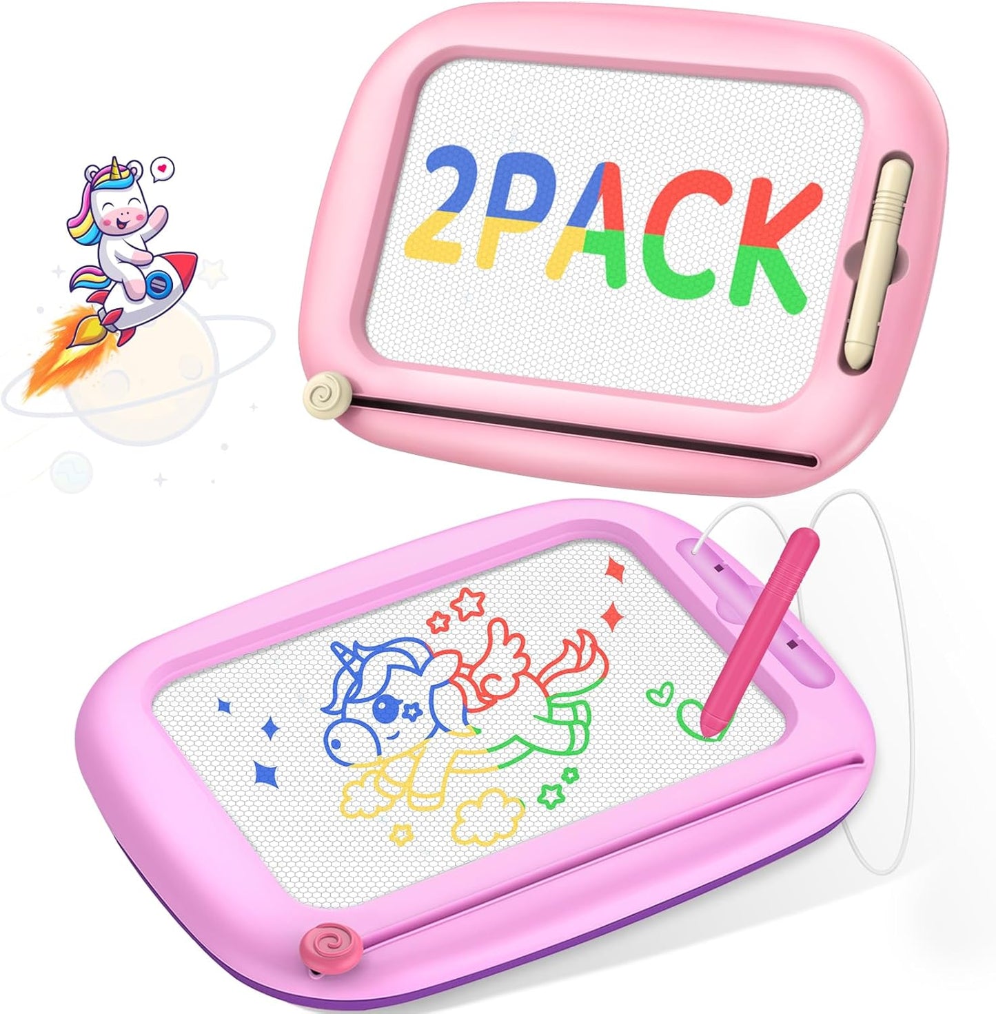 2 Pack Magnetic Drawing Board, Toddlers Toys Ages 1-2 & 2-3, Learning and Educational Writing Painting Doodle Pad for Toddlers for 1 2 3 Year Old, Ideal Christmas Birthday Gifts for Kids Boys Girls
