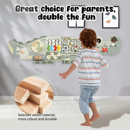 Wooden Sensory Wall Panel for Kids Activity Wall Busy Board with Wooden Toolboxes, Kitchen, Doctor Kit & More! Wall-Mounted Learning Toy for Preschoolers (3+), STEM Play