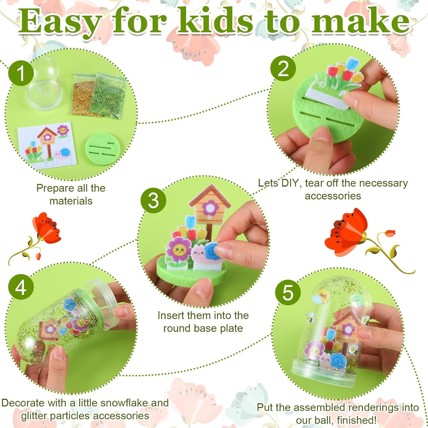 Lunmon 12 Set Spring Snow Globe Craft Kit for Kids Make Your Own Snowball Spring Bunny Umbrella Bee Glitter Plastic DIY Snow Globe Making Kit for Home Activities