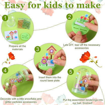 Lunmon 12 Set Spring Snow Globe Craft Kit for Kids Make Your Own Snowball Spring Bunny Umbrella Bee Glitter Plastic DIY Snow Globe Making Kit for Home Activities