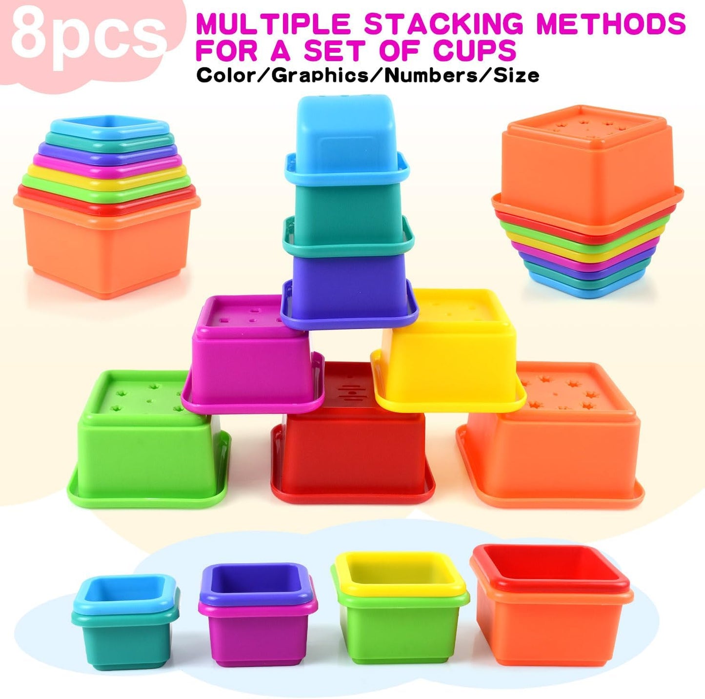 Baby Stacking Nesting Cups Toy, Montessori Toys for Toddlers 6+ Months
