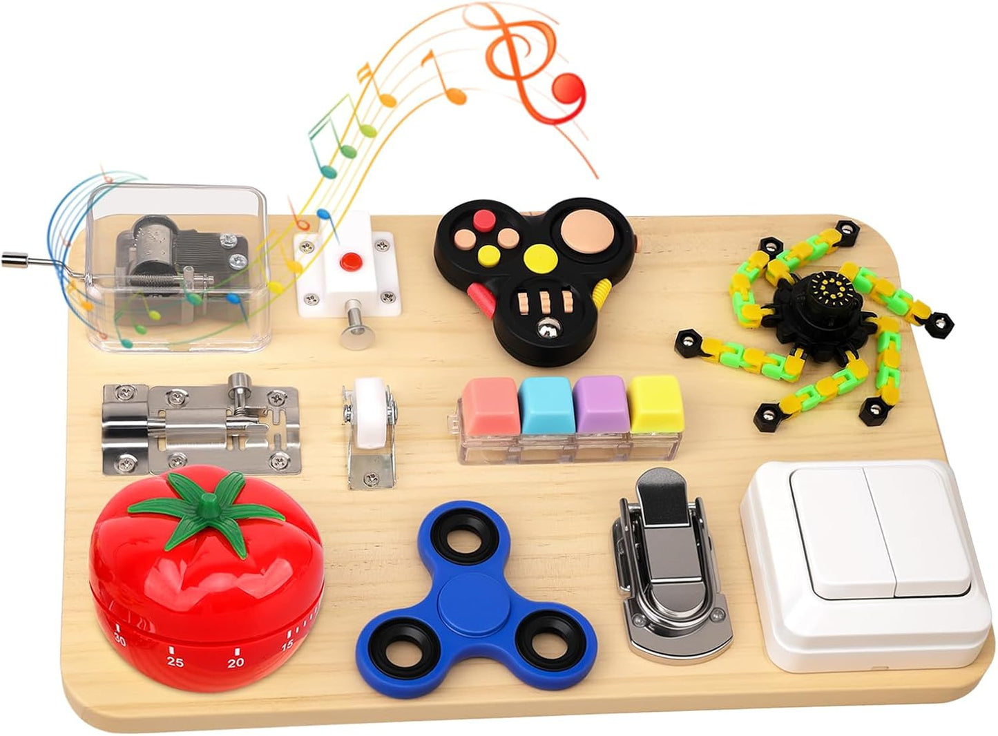 Umnodobn Montessori Busy Board for Toddlers, 11-in-1 Sensory Learning Travel-Friendly Activity Board, Fine Motor Skills Toy, Screen, Birthday Holiday Presents for Boys Girls 3+ Years Old