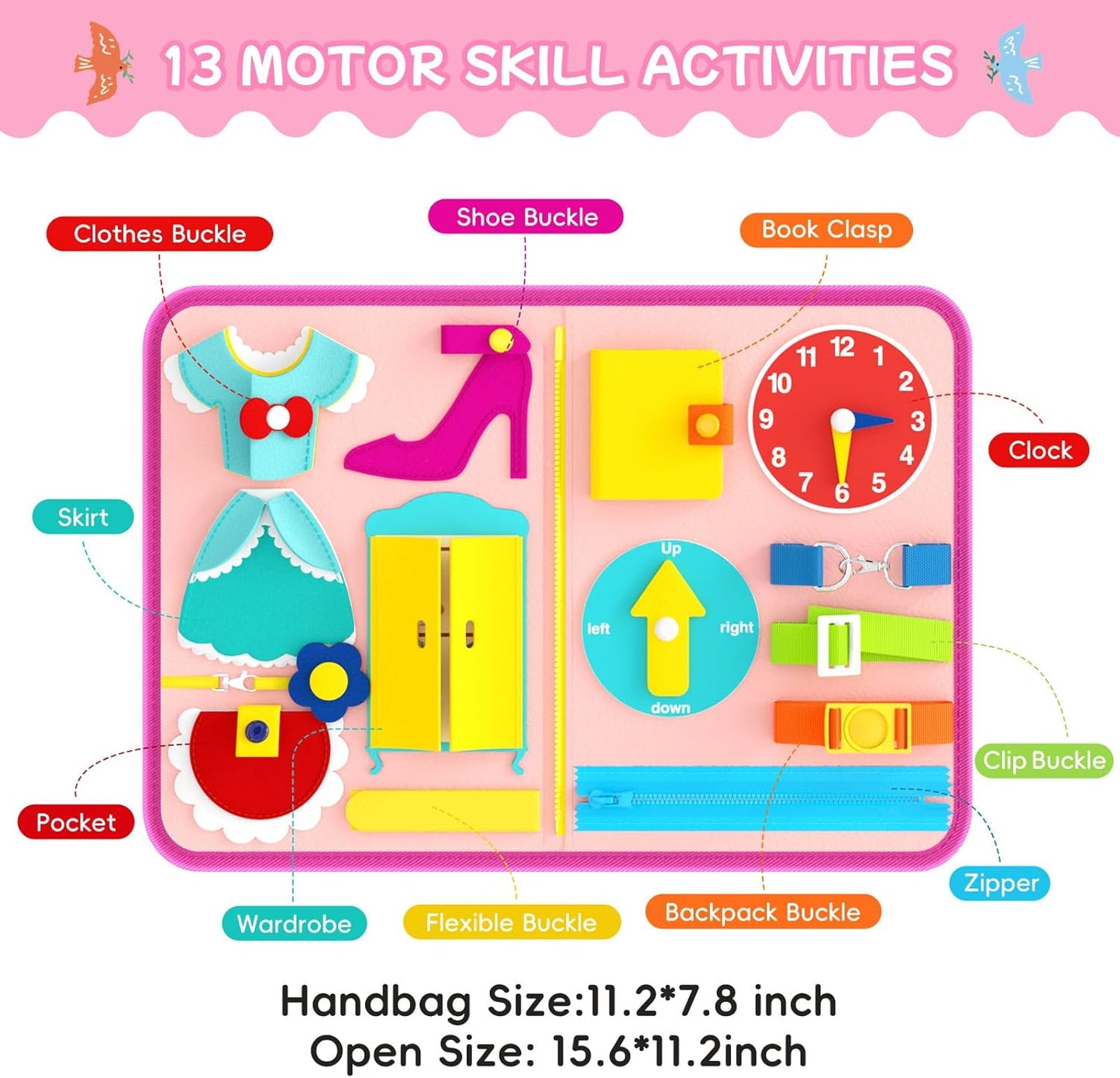 Freebear Busy Board Toddler Travel Toys Sensory Toys for Toddlers 1 2 3 4, Montessori Learning Toys for Toddlers Activities Board, Educational Toys for 3 4 Year Old Boys Girls Gift, Dinosaur