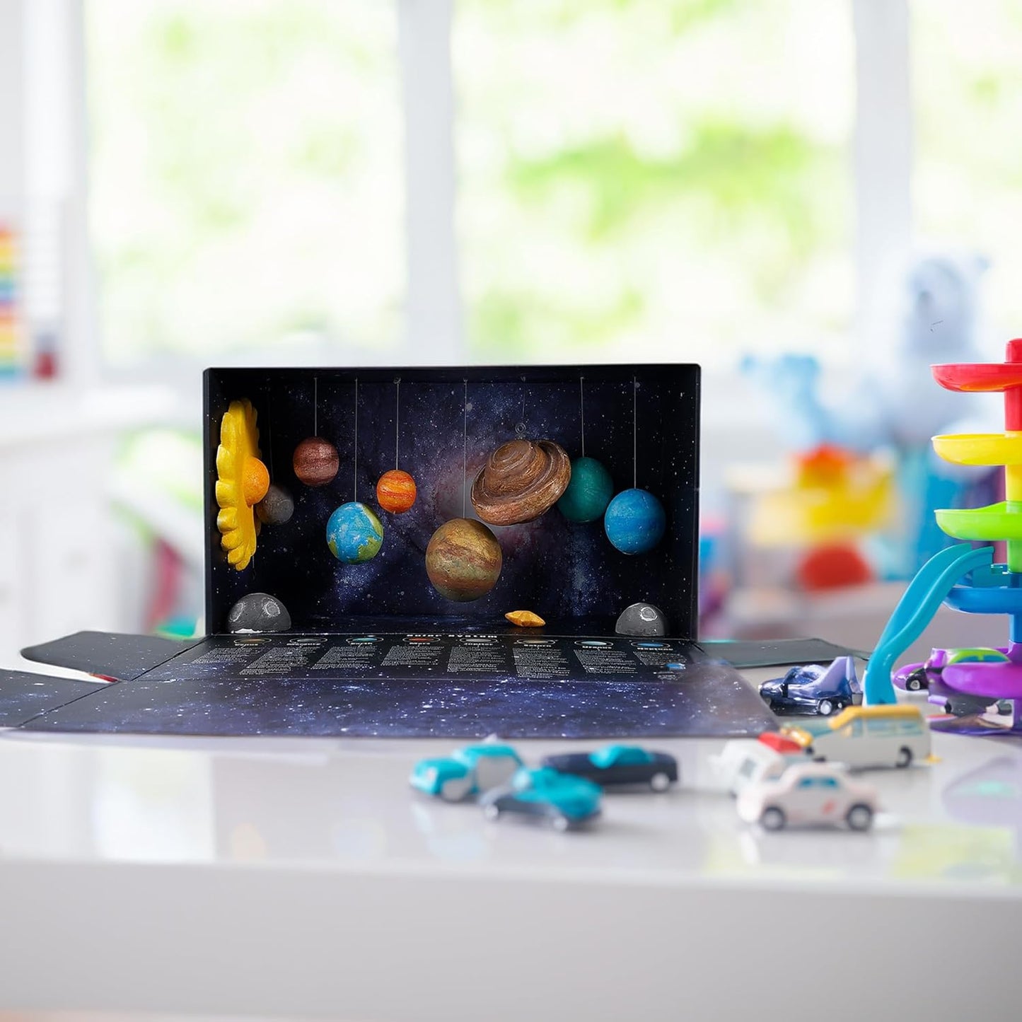 Pllieay 3D Solar System Model, Solar System Project Kit Includes Display Box, Mixed Sized Foam Balls, Color Pigments, Palette, Painting Brushes, Bamboo Sticks for Kids School Science Projects