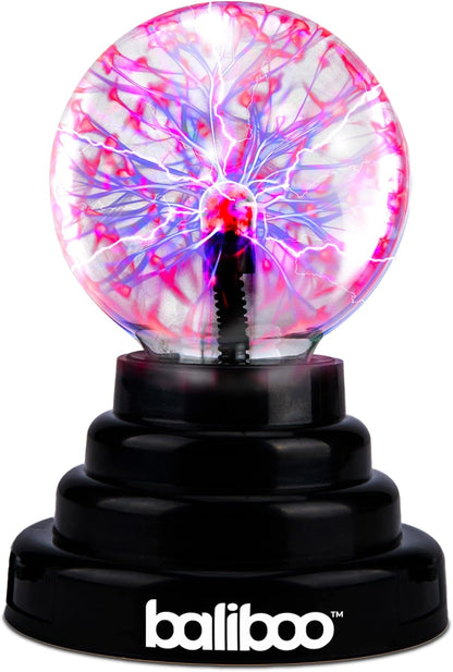 BALIBOO 3" Mini Plasma Ball Light – Touch Activated Lightning Globe – USB and Battery Powered Plasma Globe Lamp – Interactive Science Static Electricity Ball