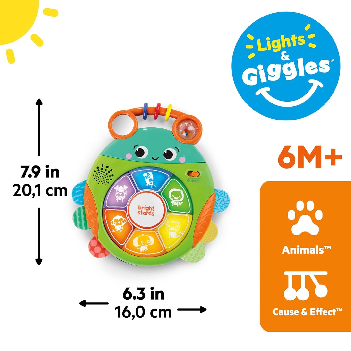 Bright Starts Lights and Colors Driver Toy Steering Wheel with Car Sounds for Pretend Play - Green, 6 Months and up