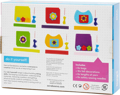 Serabeena Sewing Kit for Kids - Sew Your Own Felt Bags with Handles | Beginner Craft Kit Ages 6-8 | 6 Screen-Free No-Mess DIY Sewing Projects & Accessories
