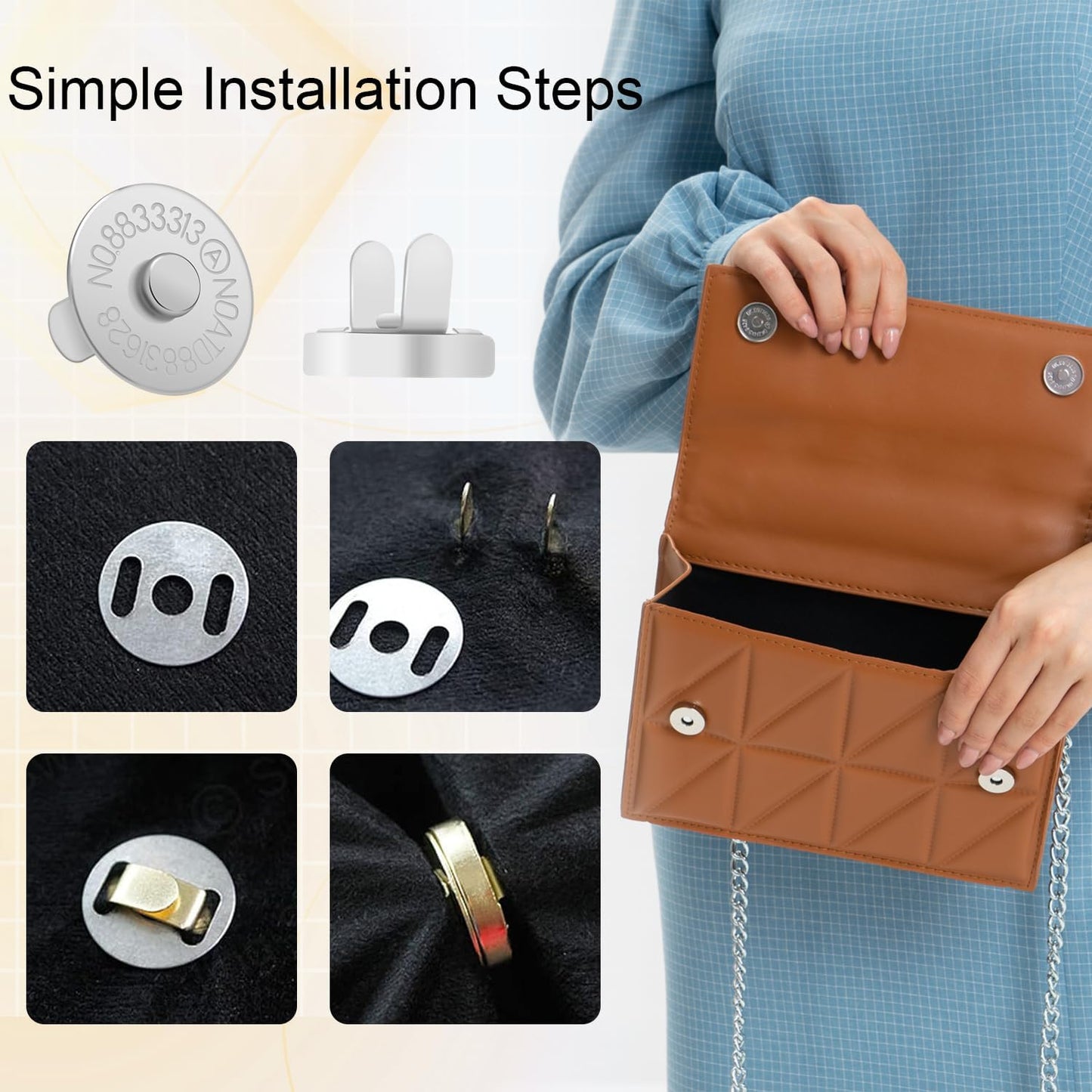 CooBigo 24Sets Magnetic Snaps for Purse Closures 18mm Magnetic Fastener Replacement Kit Magnetic Snaps for Purses and Totes Clothing Bag DIY Craft (Silver)