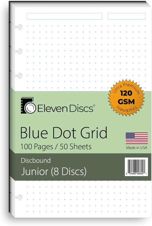 Eleven Discs Discbound Paper, Junior Size Mileage Log Sheets - Premium 120gsm Heavyweight Notebook & Planner Refills - 8 Discs, 5.5 x 8.5 in - Punched for Circa, Arc, TUL (50 Sheets)