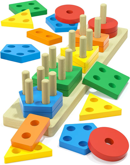 Zartores Montessori Toys for 1 2 3 Year Old Boys Girls Gifts, Wooden Shape Sorter Toys for Ages 2-4, Toddler Learning Toy Puzzles Birthday Gift Ages 1-3