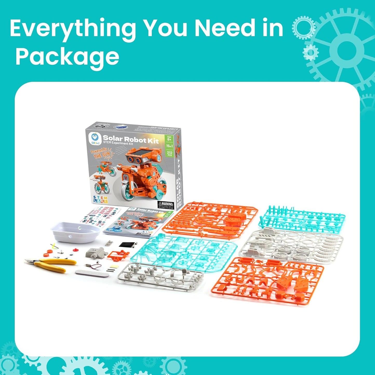 Sillbird Solar Robot Building Kit STEM Gift for Boys Aged 8-13, 15-in-1 DIY Science Educational Robotic Toy for Kids Teens Birthday, Powered by the Sun or Battery with 212 Pieces