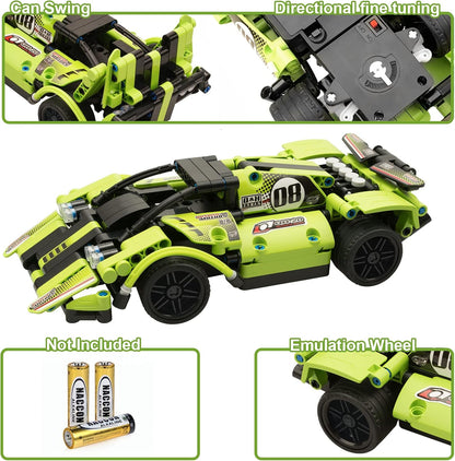 GAMZOO RC Toy Best Birthday Gifts for Age 6 7 8 9 10 11 12 Years Old Kids Boys Girls 2 in 1 Remote Control Racing Car Building Blocks 351 Pcs DIY Building Kits Engineering Construction Toy