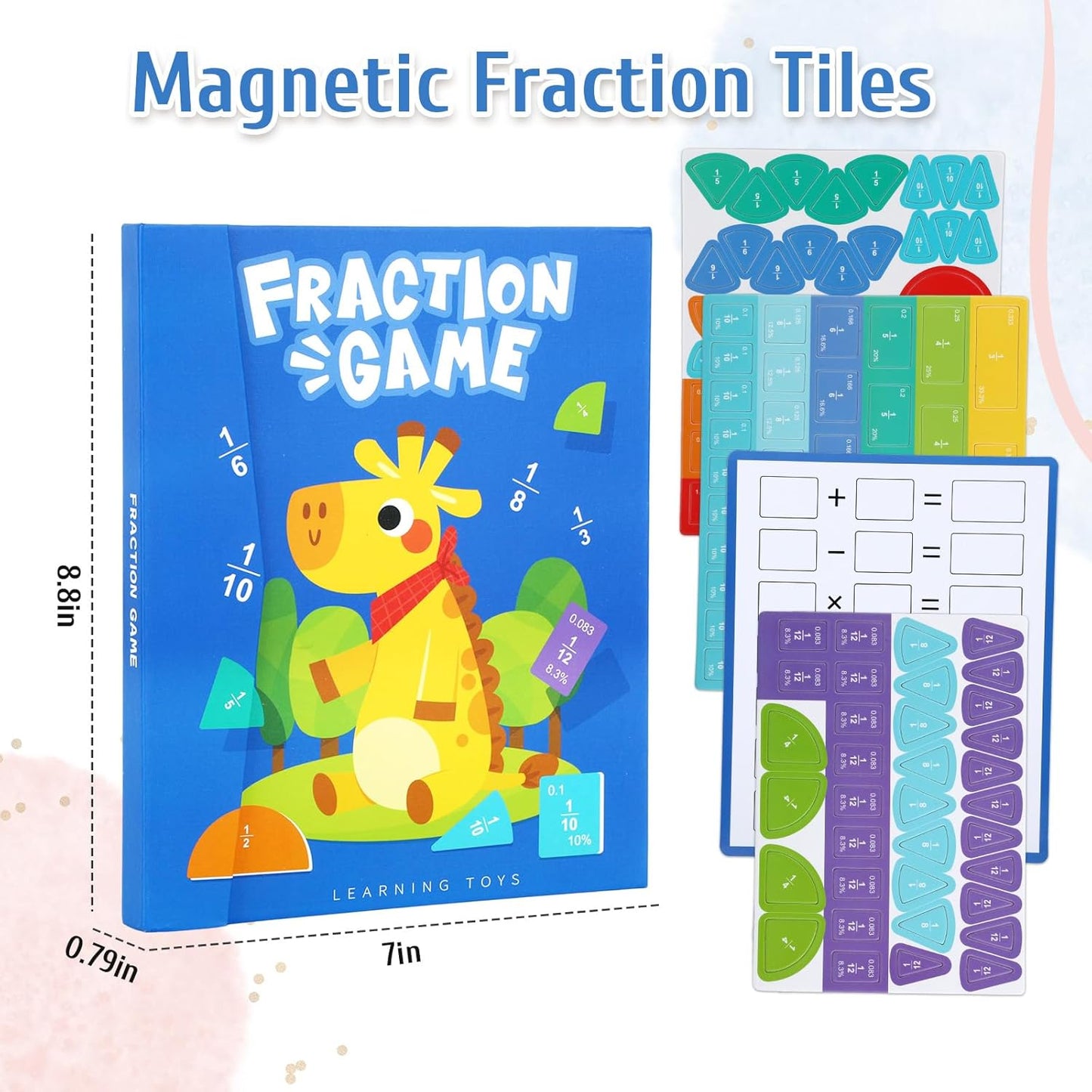 Magnetic Fraction Demonstration Book Educational Puzzle, Magnetic Fraction Tiles & Circles for Kids Math Manipulatives Fractions Tiles Montessori-inspired Score Disk Demonstrator for Elementary School