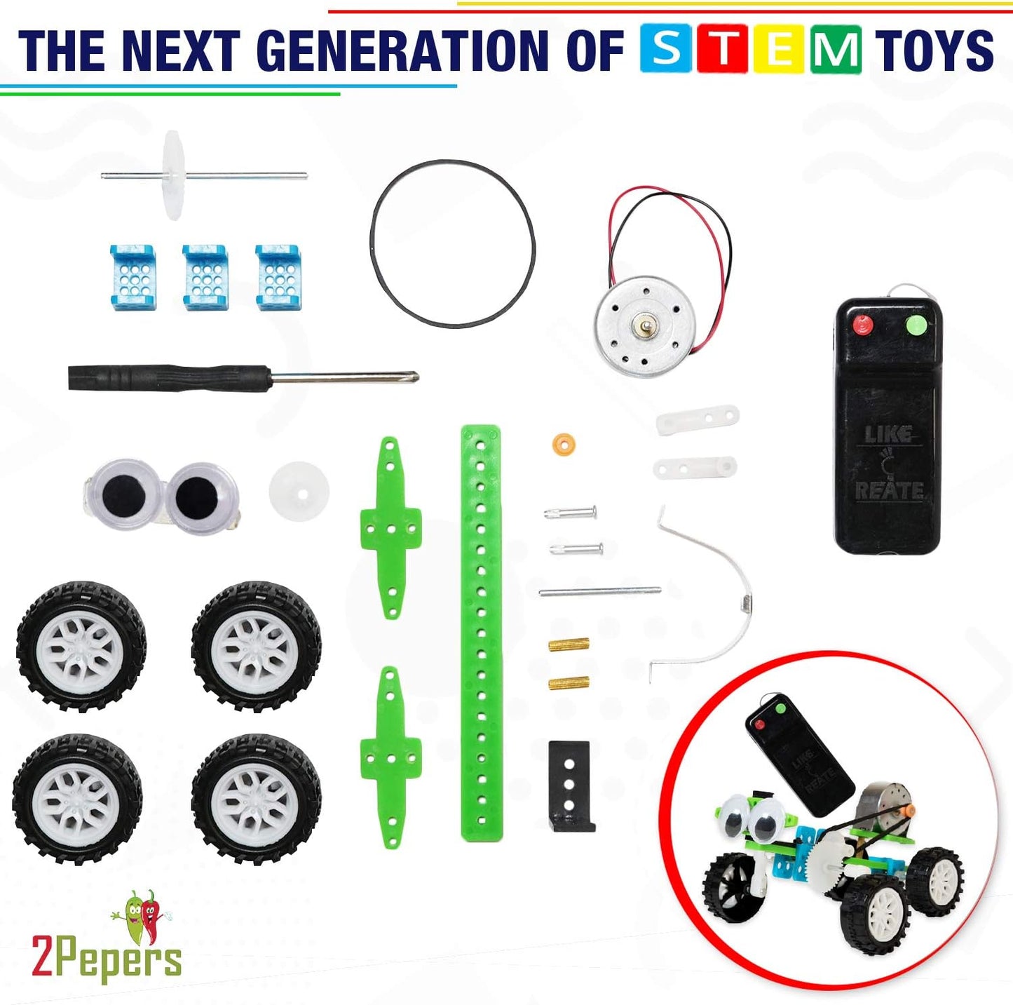 2Pepers Electric Motor Robotic Science Kits for Kids (4-in-1), DIY STEM Toys Kids Science Experiment Kits,Building Educational Robotics Kit for Boys and Girls,Circuit Engineering Science Project Kits