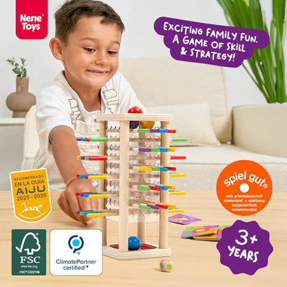 Nene Toys BeeFall Jumbo, 4-in-1 Wooden Honey Bee Toy for Kids Ages 3-9 - Educational Game with Wooden Honeybee Hive, 12 Bees, Colorful Sticks, Dice & Cards - Fun Family Game for Cognitive Development