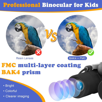 Real Binoculars for Kids Gifts for 3-12 Years Boys Girls 8x21 High-Resolution Optics Compact Toy Binocular for Bird Watching,Travel, Camping
