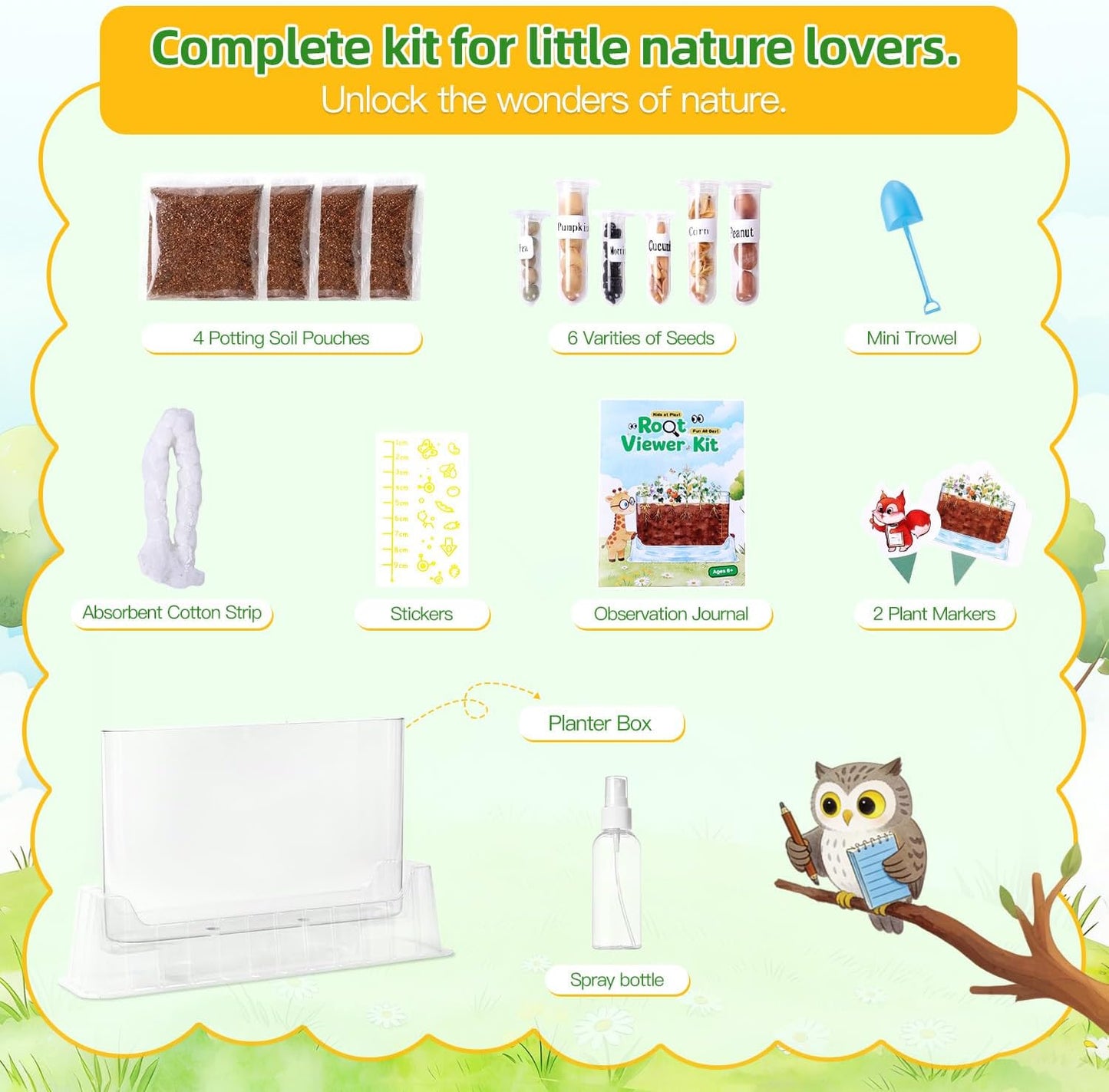 TitaniX Root Viewer Kit for Kids with 6 Seed Varieties, STEM Science Toy & Craft Growing Kits for Boys & Girls, Grow Your Own Plant for Ages 4-8 Birthday Gifts for Boy,4, 5, 6, 7, 8, Year Old