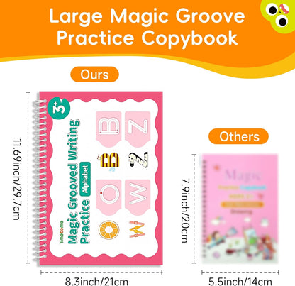 Large Magic Grooved Writing Practice for Kids 3-5, Grooved Writing Books Ages 6-8, Magic Book Handwriting Practice for Kids 5-7, Preschool Workbook Tracing Books for Boys & Girls