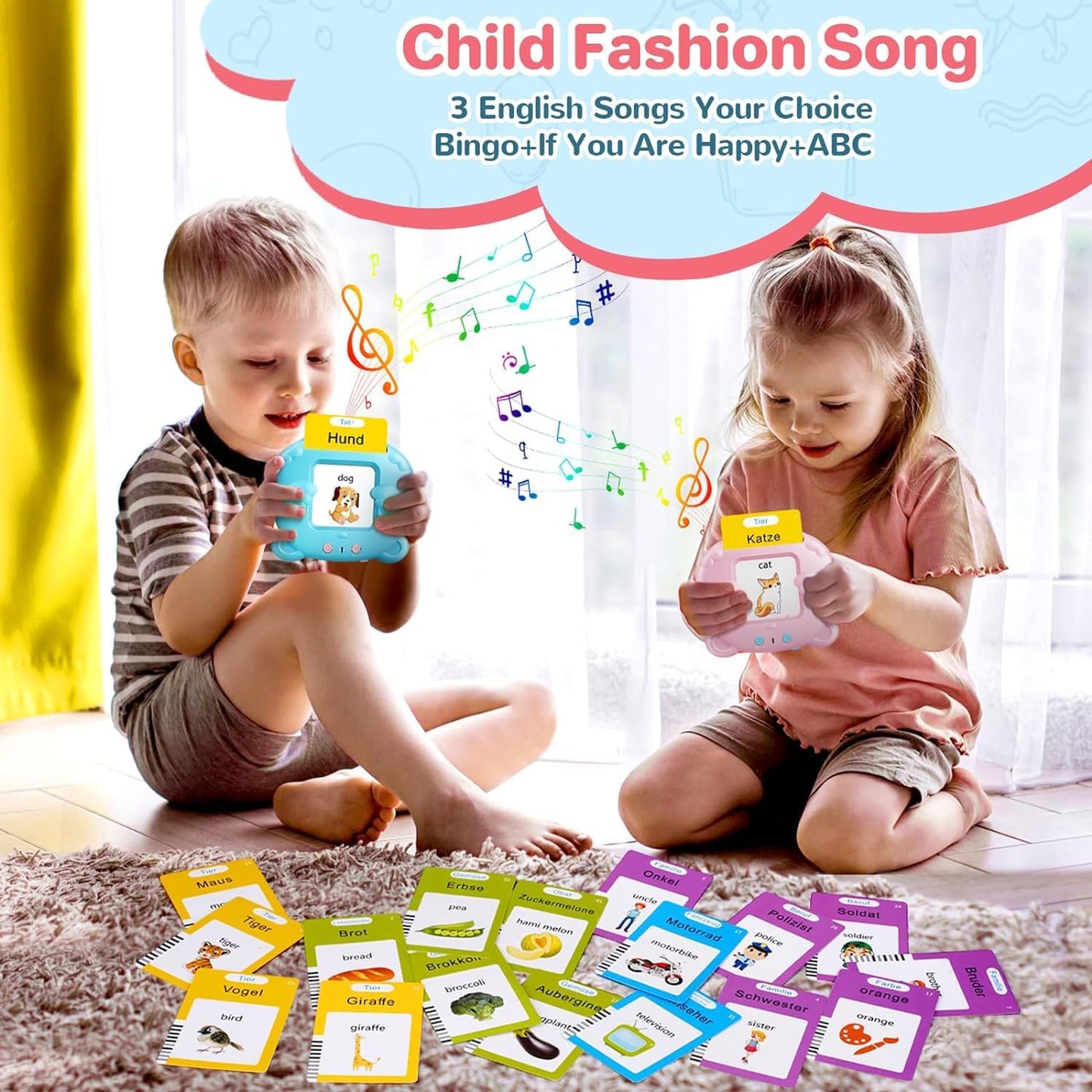 Spanish & English Talking Flash Cards for Toddler, Bilingual Flash Cards Learning Montessori Toys with 224 Sight Words, Speech Therapy Toys for Children Sensory Preschool Education