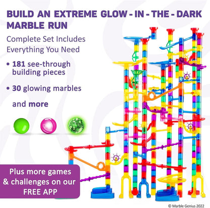 Marble Genius Marble Run Race Track - 300-Piece Multicolor Glow Extreme Set - STEM Building Toy & Marble Race Set for Kids Ages 4+