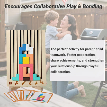 Wooden Block Stacking Puzzle Toy, Sliding Tiles Game, Russian Block Game with Pattern Cards, Stress Relief Toy,Giant Jigsaw Puzzle Board