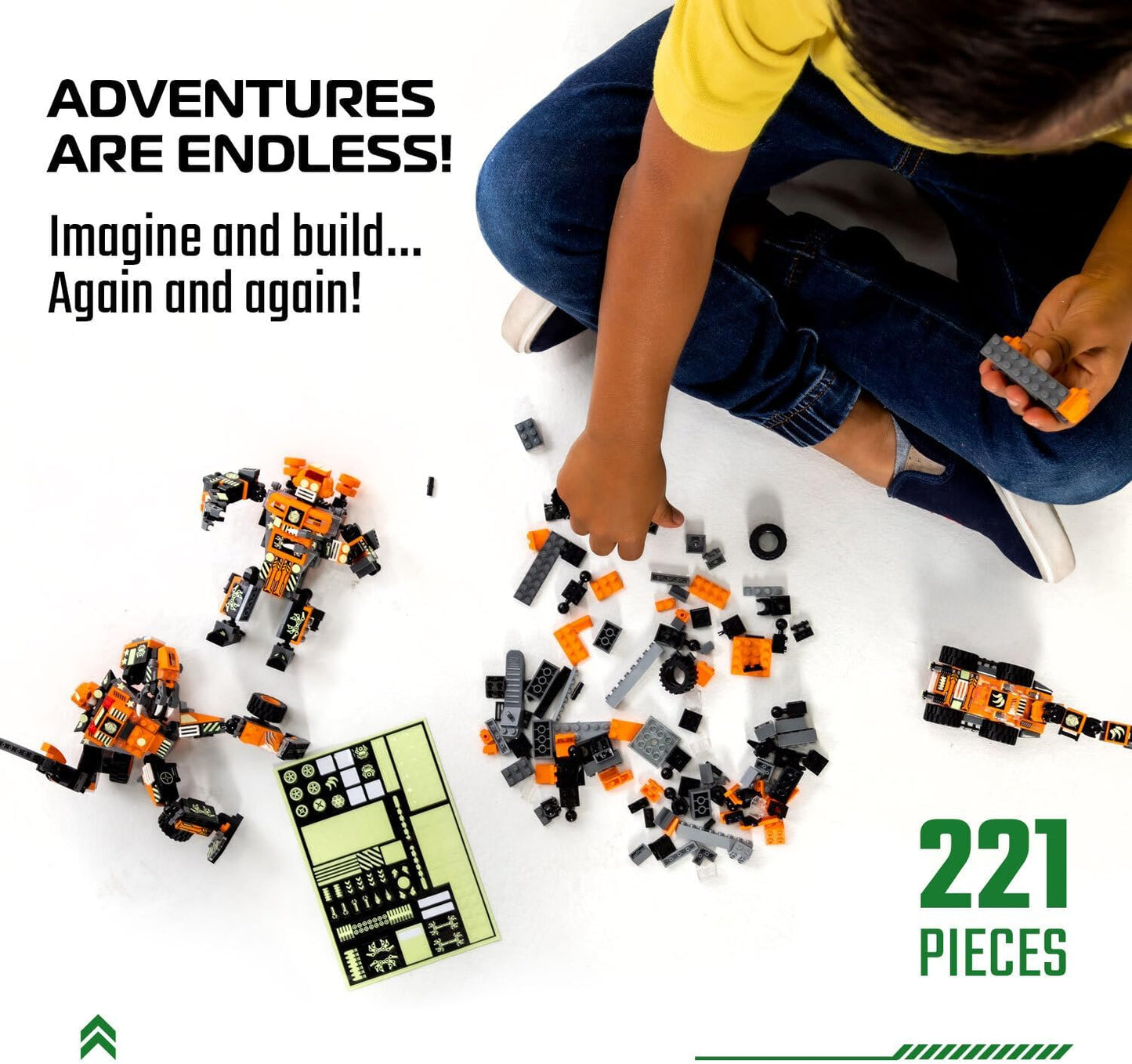 JITTERYGIT Robot Army Buildable Mech Soldier Glow in The Dark Gift Toy Set, Helicopter Military Creative STEM Project, Dinosaur Building Bricks Kit for Kids Ages 6-11 Years Old