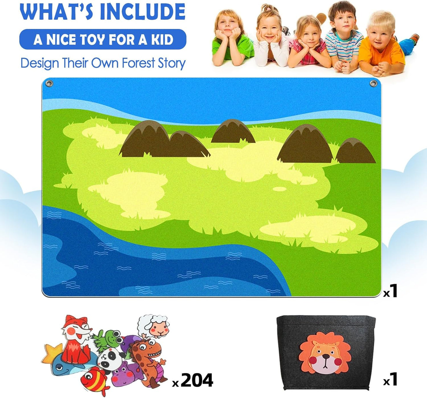 SKOLESK 204Pcs Animals Felt Busy Board Story Set with Storage Bag Preschool Large Wall Storyboard Forest Themed Early Learning Interactive Play Kit Wall Hanging Gift for Toddlers Kids 40 X 28 Inch