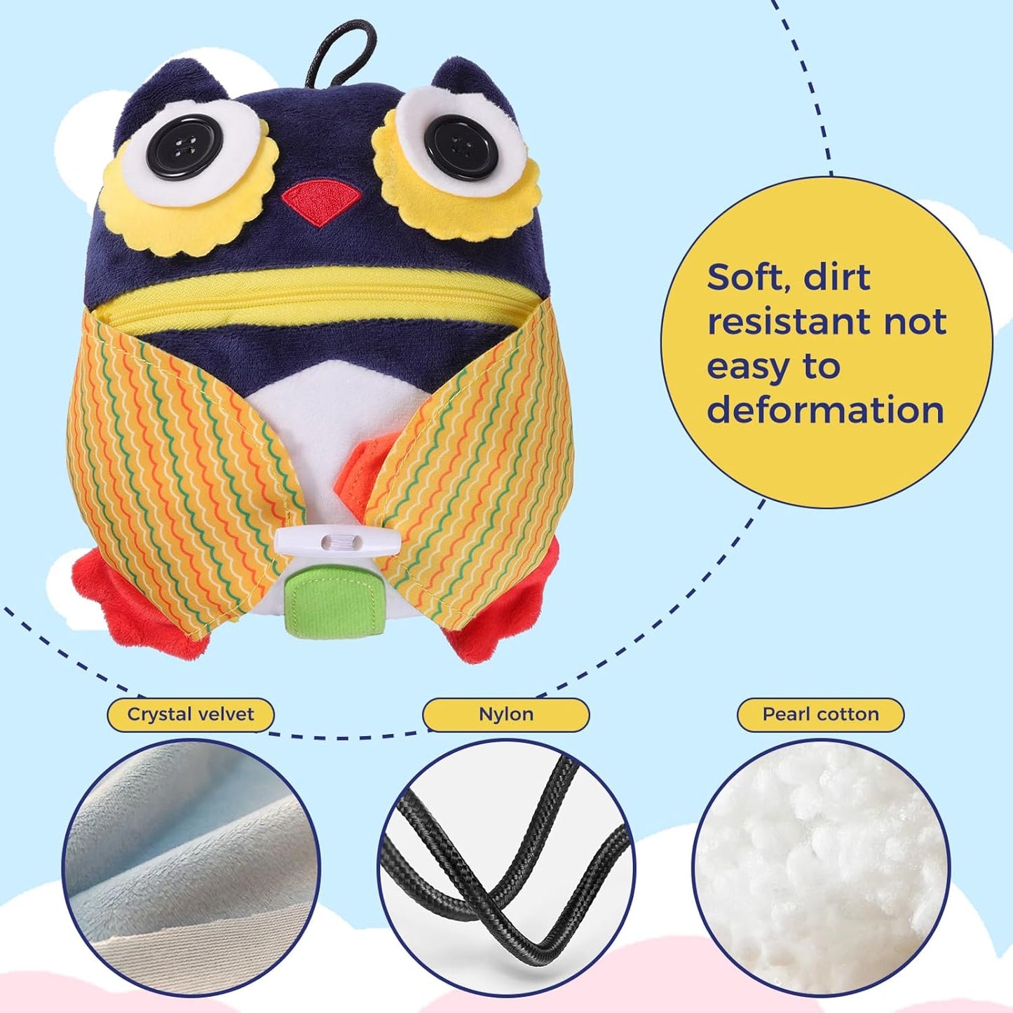 lefeke Buckle Owls Aids - Alzheimers Patients Learning Activity - Develop Motor Skills and Problem Solving - Geometry and Color Recognition - Sensory Stuffed Animal Aids for Elderly