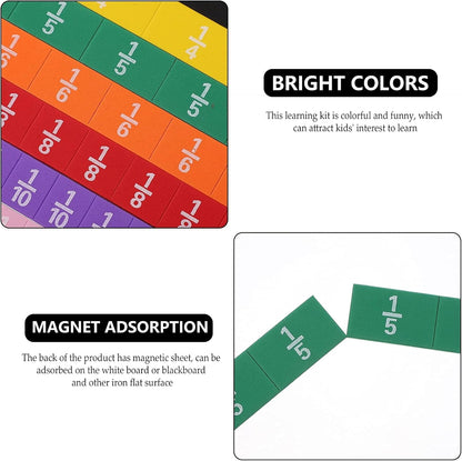 Toddmomy 1 Set Magnetic Fraction Tile Montessori Math Materials for Kids Ages 9+, Learn Numerical Equivalence Manipulatives, Elementary School 4th Grade Math Learning Tools