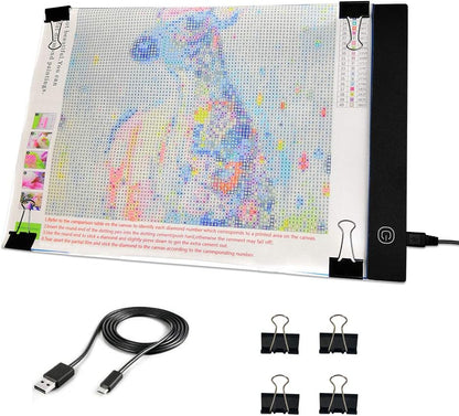 B4 LED Light Pad - Upgraded Diamond Art Light Box Dimmable Tracing Light Board, Sketching, Animation, Drawing Light Box with 4 Fasten Clips