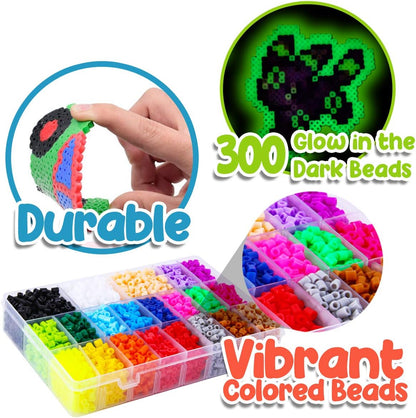 Goody King Board Fuse Beads Iron Set - Fuse Bead Kit for Kids Crafts with Bead Pegboard and Aqua Pony Beads, Pixel Art and Craft Kit (Large Set with Iron)