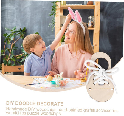 DOITOOL 5sets Blank Wood Chips Boys and Girls Graffiti Ornament Practice Shoe Lacing DIY Wood Chip Decoration for Craft Lovers