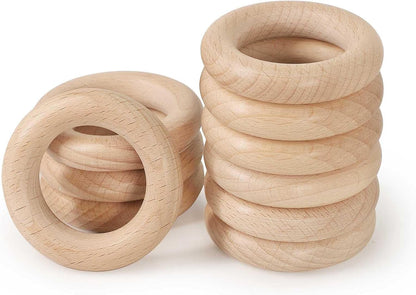 FoDau770 5pcs Natural Beech Wooden Rings, Unfinished Solid Wood Rings Heavy Duty Wood Circles, Macrame Craft Circles for Party, Home Decor & DIY Making - Outer Diameter: 3 Inch