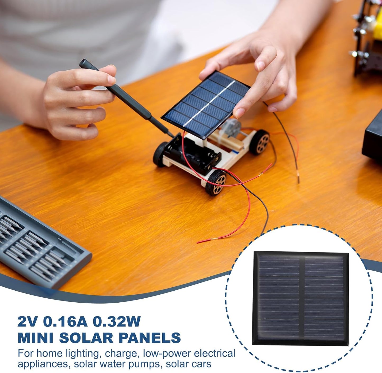 MECCANIXITY 10PCS 2V 0.08W 0.04A Mini Solar Panels for Solar Power, Small Solar Photovoltaic Cells Charge DIY Electric Toy Materials Solar System Kits, 1.57" x 1.57"