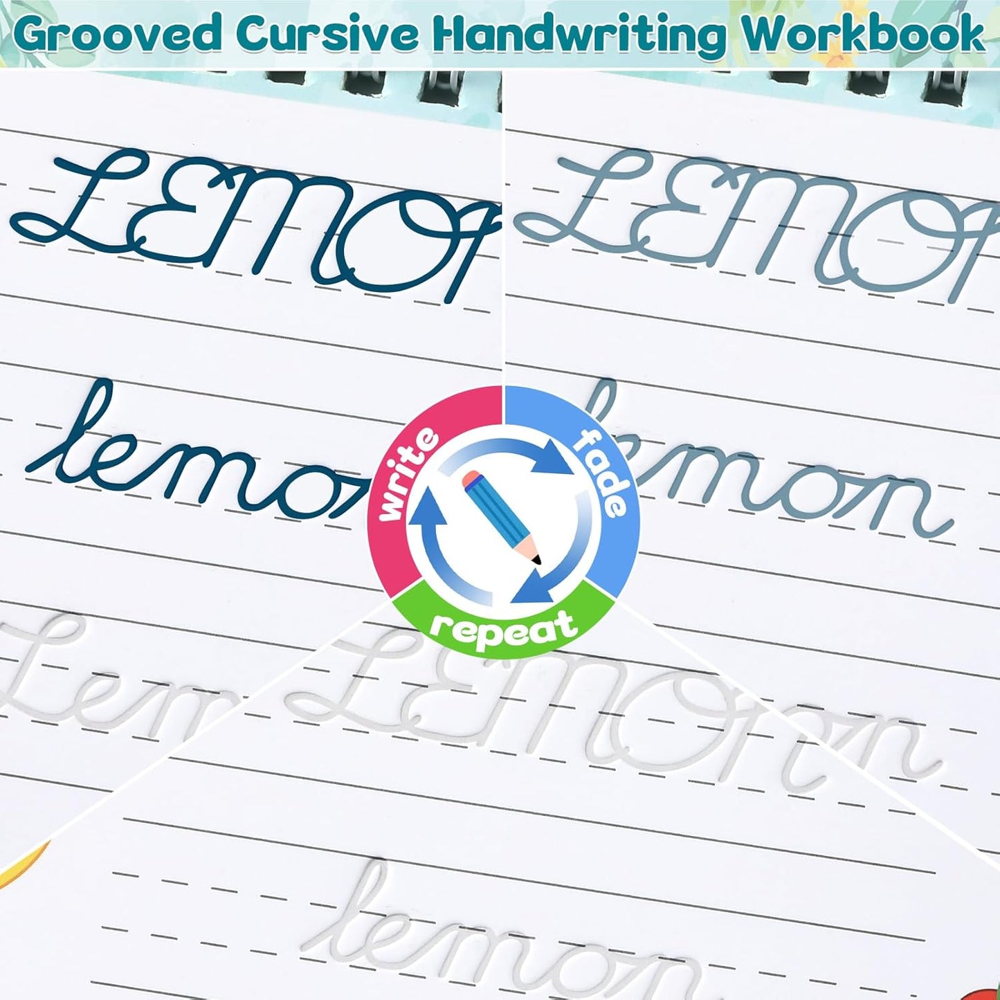 chiazllta Grooved Cursive Handwriting Workbook with Disappearing Ink Pens Magic Reusable Grooved Cursive Writing Practice for Beginners Kids Kickoff Student Workbook Homeschooling Supplies (Letters)