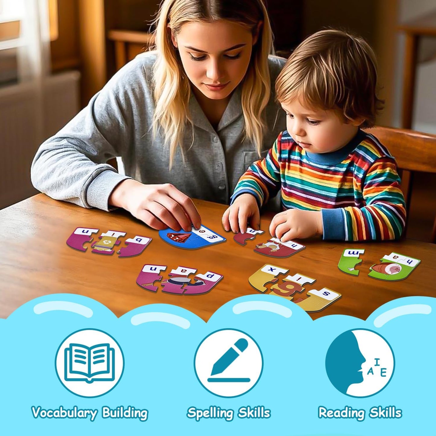 CVC Puzzle Cards for Kids – Phonics & Spelling Games for Toddlers, 3-Letter Word Puzzles for Preschool & Kindergarten, Perfect for Speech Therapy & Early Learning Classroom Essentials