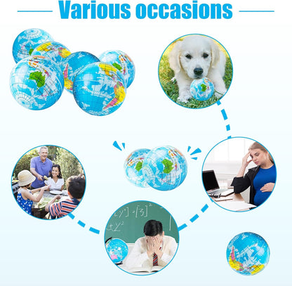 24 PCS Globe Squeeze Balls,2.5 Inch Globe Bouncy Ball Earth Squishy Ball,Mini Foam Globe Squeeze Stress Balls