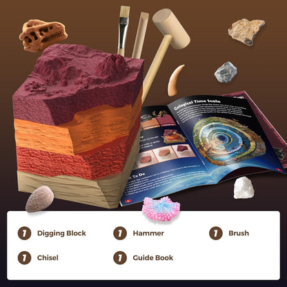 EDUMAN Paleontological Site Fossil Dig Kit for Kids, Dig Up 4 ERAS Ancient Creatures Kit, Archaeology Kits with Rocks and Minerals, Educational Stem Toy for Kids Age 6+, Birthday Gift for Boys Girls