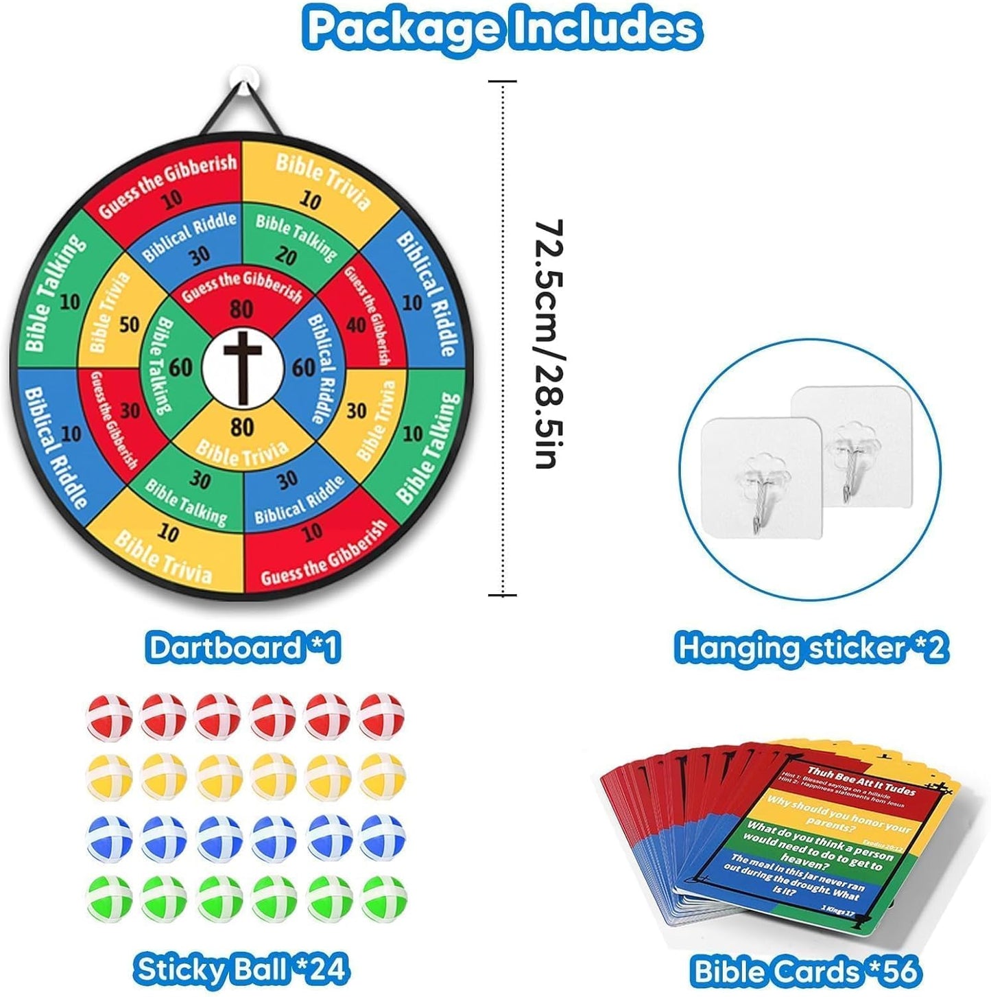 Garybank Faith Darts Bible Trivia Games for Kids Adult Family, 66 Flash Cards W/ 260+ Questions, Christian Bible Study Supplies for Youth Group, Teens, Disciples, Church, Kids Birthday Gifts