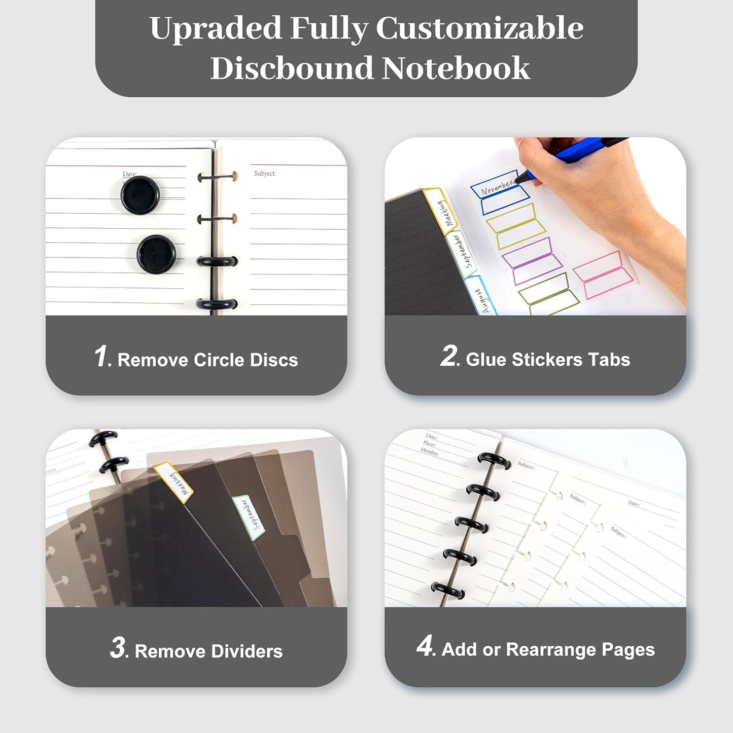 Discbound Notebook Refills for 11 Discs Notebooks 8.6 in x 12 in Letter Size 120 Sheets Multi-Subject Project Lined Pages Customizable Removable Pages(100 GSM) Heavyweight Planing Paper