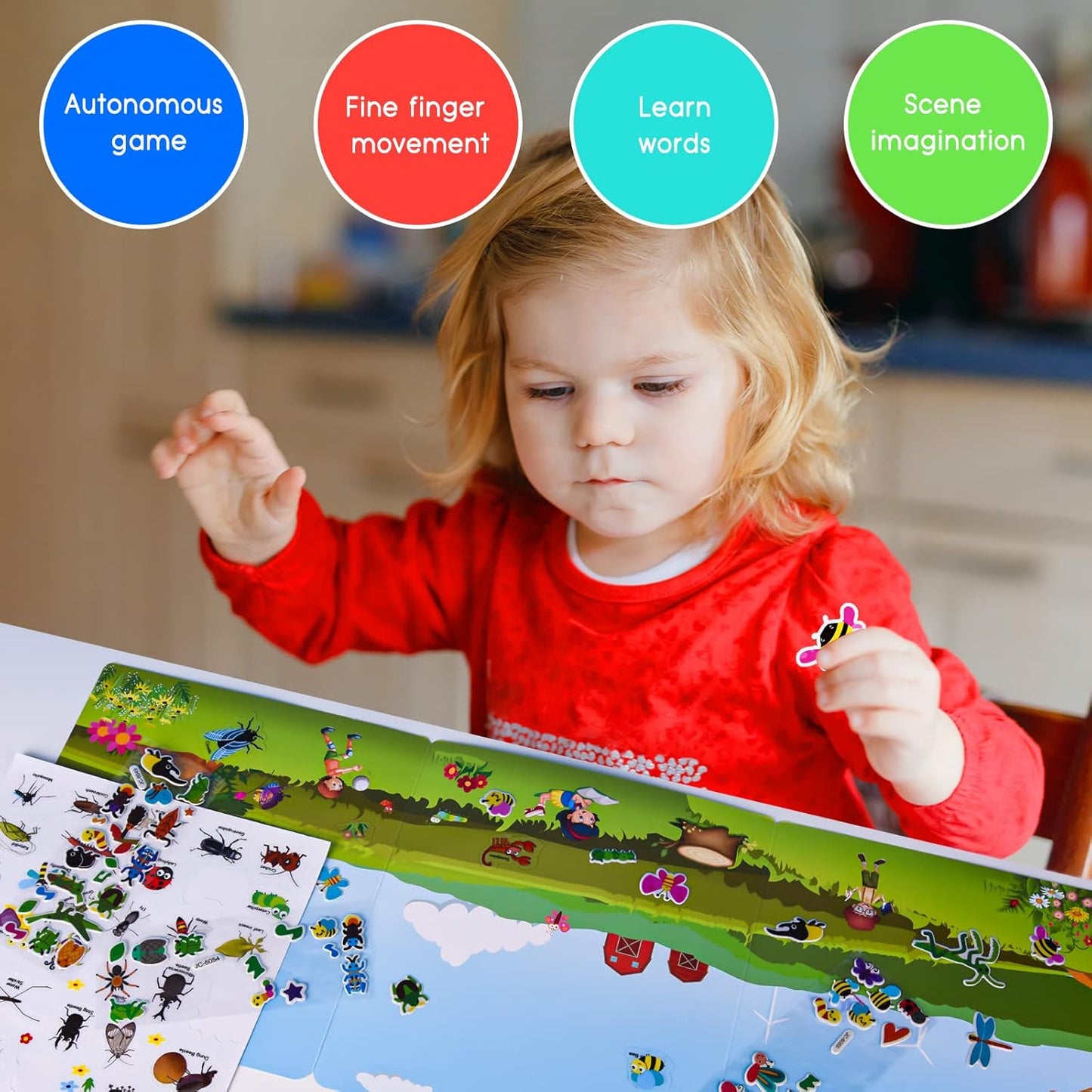 ASTARON Reusable Sticker Book for Toddlers, 88 Pcs Dinosaur Stickers Road Trip Activities Car Airplane Activities Travel Toys for Kids, Kids Quiet Time Activities (2-6 Age)