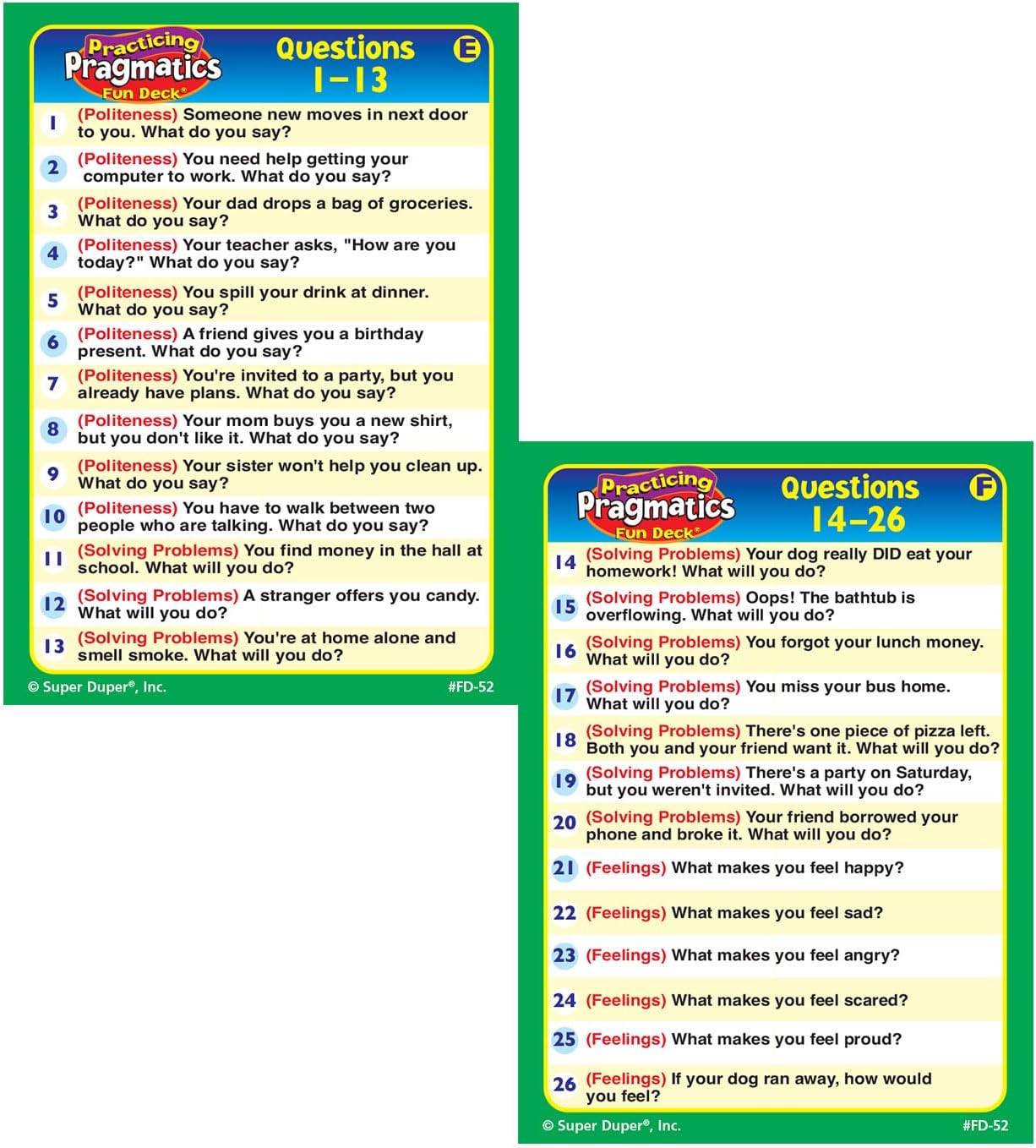 Super Duper Publications | Practicing Pragmatics Fun Deck | Conversation and Social Skills Flash Cards | Educational Learning Materials for Children