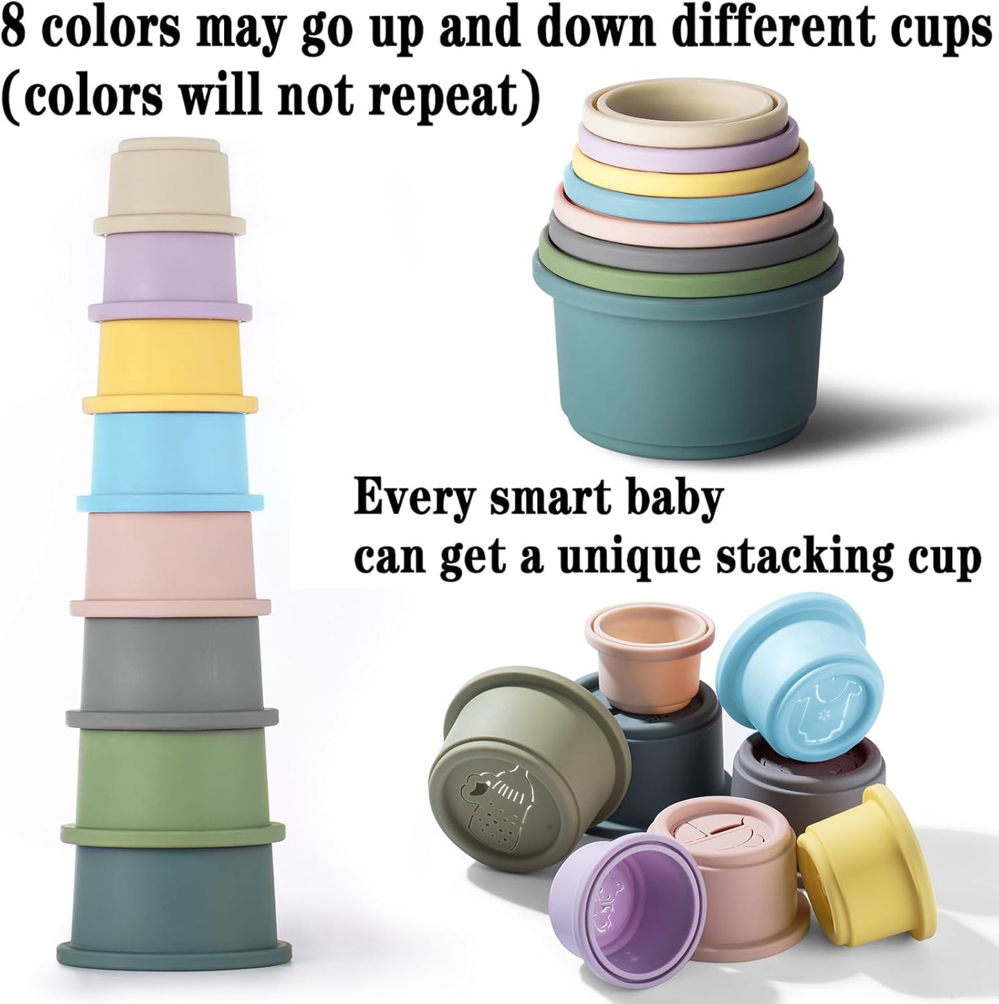 ZYFLSQ Stacking Cups Baby Toy, Nesting Cups 8 Pcs with Pattern for Kid Baby 6 Months and Up Montessori Bath Toys