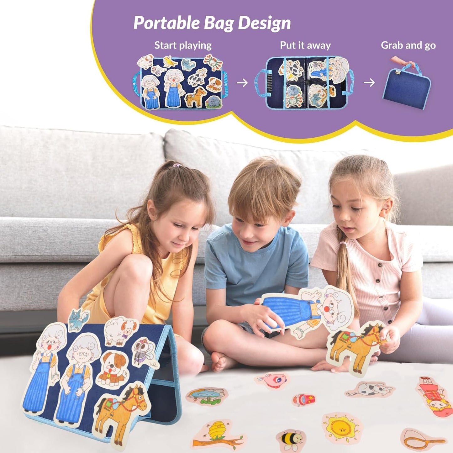 CHEFAN Felt/Flannel Board Story Set of 4, PRECUT Felt Pieces for Preschool Toddlers Circle Time,We are Going On A Bear Hunt, Mary Had A Little Lamb, Little Bo-Peep, Little Boy Blue