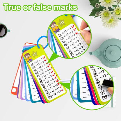 1-12 Math Flash Cards with 6 Dry Erase Pens, 15Pcs Big Multiplication Flash Cards + 36 Pcs Random Double-Sided Multiplication Practice Cards, Educational Math Flashcards for Kids Ages 6+