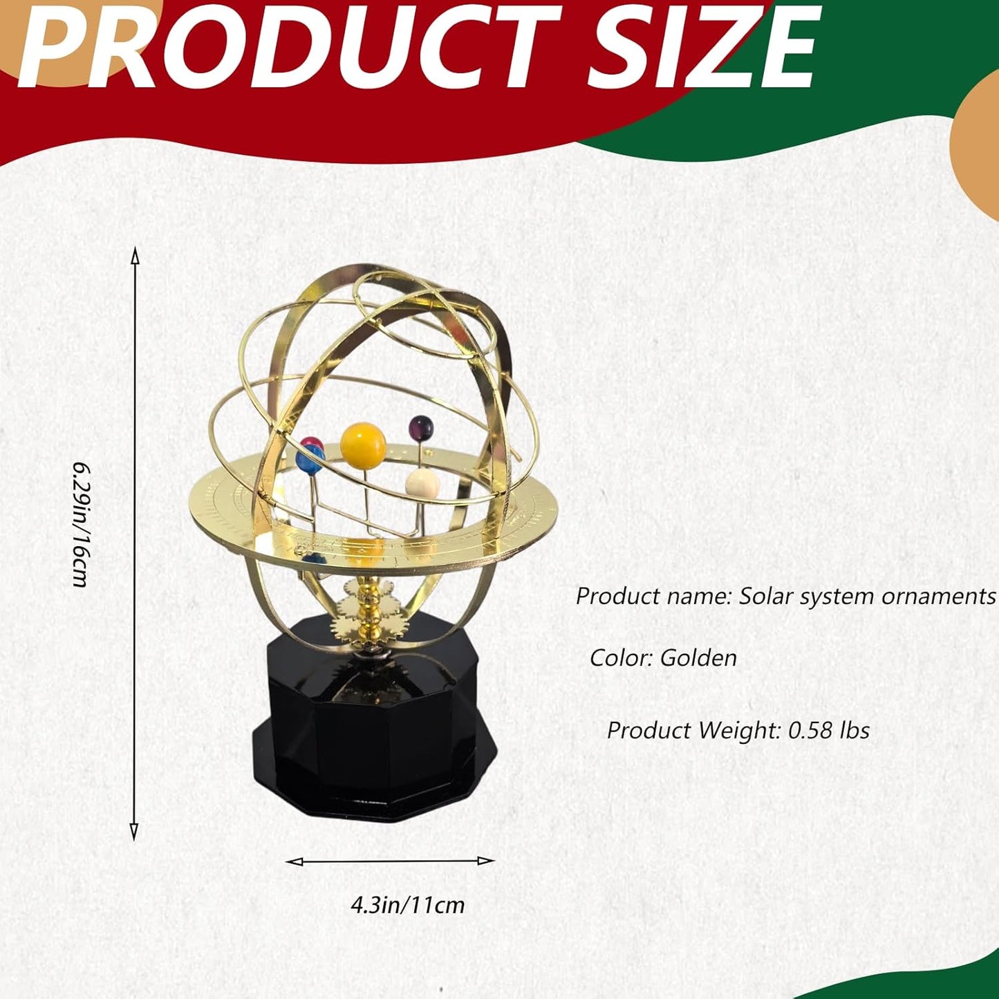Rotating Solar System Metal Ornament - Handcrafted Orrery Model with 5 Planets, Educational Desk Decor for Astronomy Enthusiasts, Home & Office Decoration (Black)