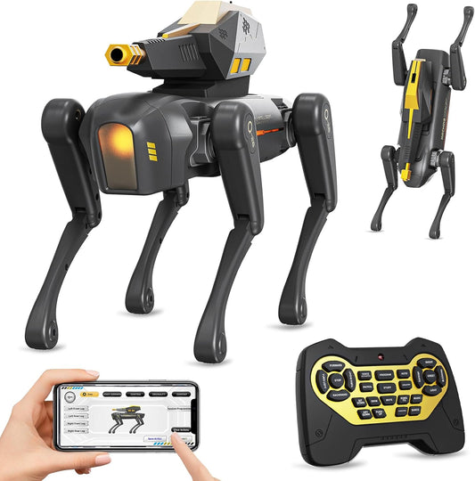 cxjoigxi Smart Dog Toy, Interactive STEM Pet with Blaster, Voice & Remote Control, App Programming, 30+ Actions, Bionic Walking, RC Dog Birthday Gifts for Kids Boys Girls Age 6+
